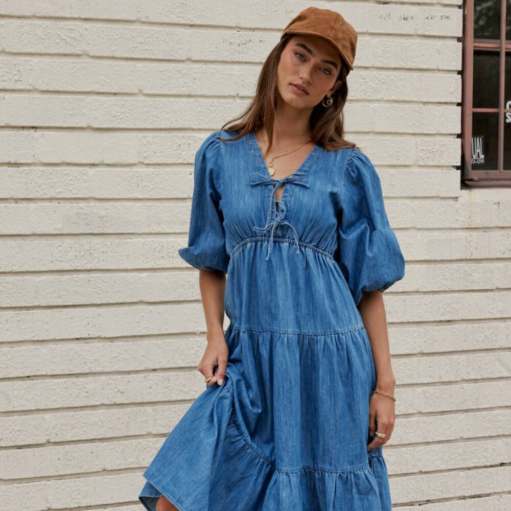 Bohme Nadia Midi Dress in Light Wash